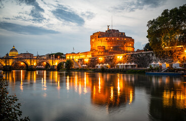 The Mausoleum of Hadrian known Castel Sant'Angelo at dusk