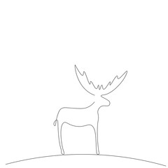 Christmas deer line drawing on white background, vector illustration