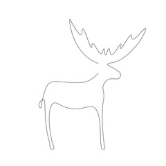 Christmas deer line drawing on white background, vector illustration