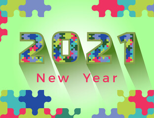 2021 puzzle new year with green background design vector illustration