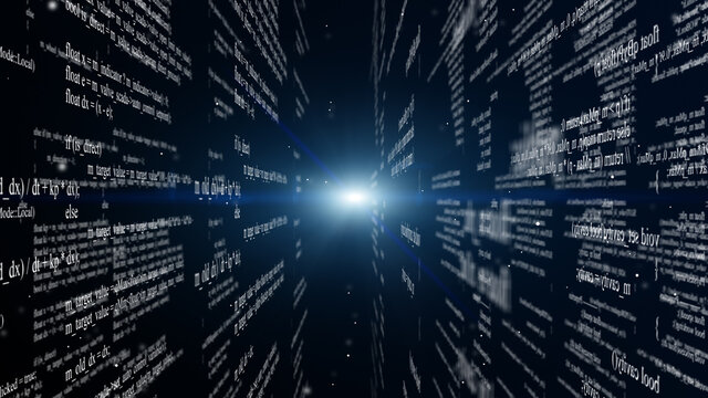 Blocks of program code flying in virtual space