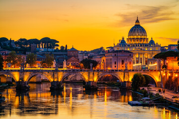 Naklejka na ściany i meble St. Peter's basilica in Rome,Vatican, the dome at sunset