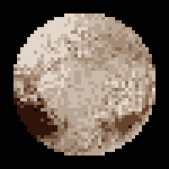 Pluto planet in space. 3d rendering. Pluto pixel art.