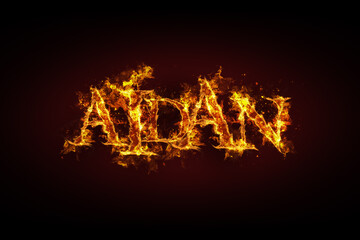 Fototapeta na wymiar Aidan name made of fire and flames