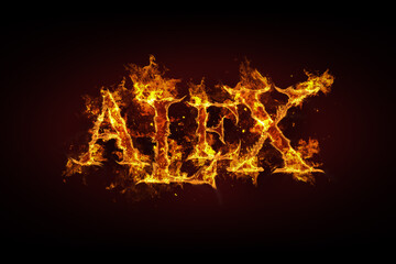 Alex name made of fire and flames