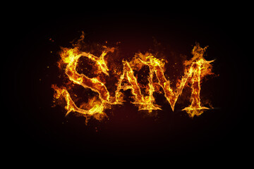 Sam name made of fire and flames