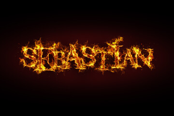 Sebastian name made of fire and flames