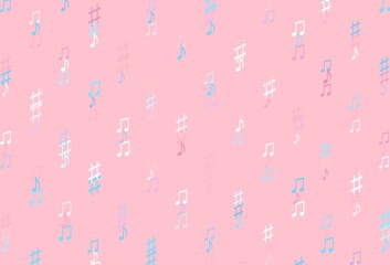 Light Blue, Red vector background with music symbols.