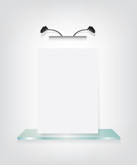 White poster on glass shelf bracket