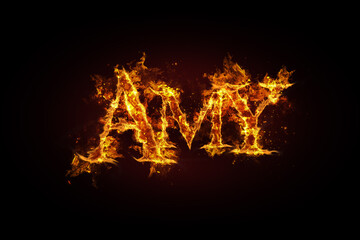 Fototapeta na wymiar Amy name made of fire and flames