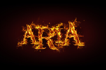 Aria name made of fire and flames