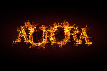 Aurora name made of fire and flames