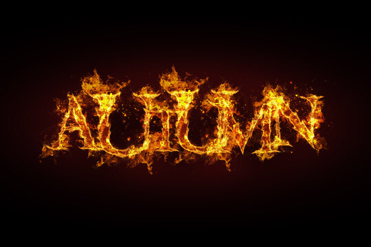Autumn name made of fire and flames