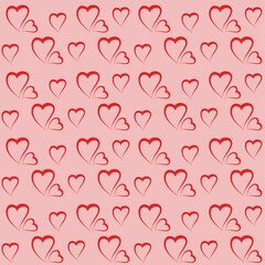 Red hearts on a pink background. Seamless pattern. Vector illustration. 