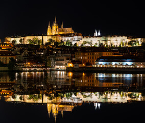 Fototapeta na wymiar Prague castle at night with reflection in Prague,Czech Republic 