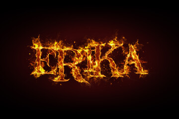 Erika name made of fire and flames