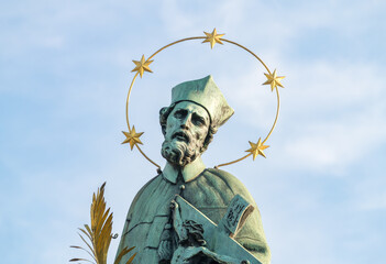 The holy Nepomuk sculpture at Prague Charles Bridge, Czech Republic