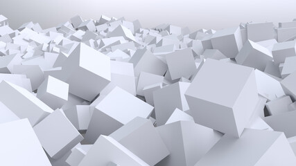 Chaos from a huge number of white cubes. Light background.