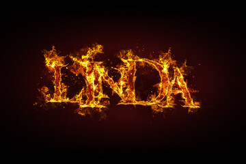 Linda name made of fire and flames