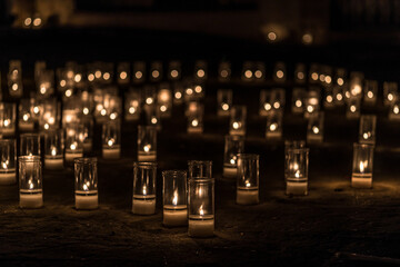 Titaguas village, streets illuminated by candles drawing shapes on the night of the candles...