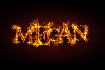 Megan name made of fire and flames