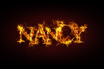 Fototapeta na wymiar Nancy name made of fire and flames