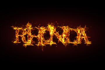 Rhonda name made of fire and flames