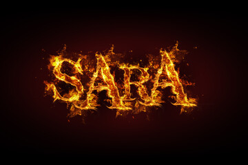 Sara name made of fire and flames