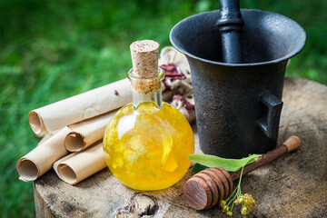 Healthy and homemade tinctures with honey and linden