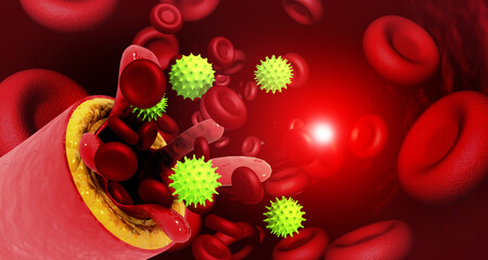 Virus in bloodstream. medical background. 3d illustration.