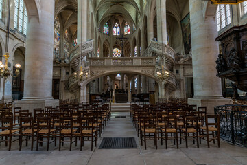 Indoors of Saint-Étienne-du-Mont, ancient cathedral in Paris, France