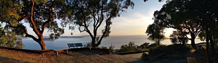 Beautiful panoramic view of the ocean, West Head Lookout towards Barrenjoey Head, Palm beach, Sydney, New South Wales, Australia
