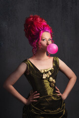 Neo kitsch, young woman in Baroque style, costume and high hairstyle