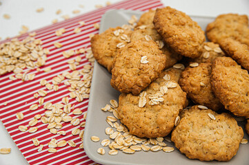 Oatmeal cookies on a grey plate