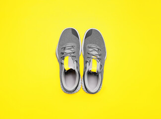 One Pair of blue sport shoes on blue background