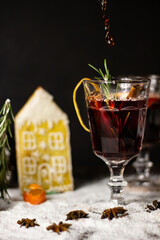 Mulled wine. New Year Christmas background. 