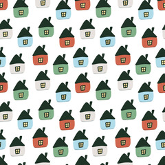 vector seamless pattern with colorful houses on a white background