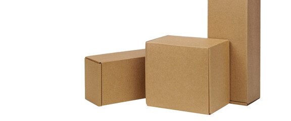 Cardboard boxes for goods on a white background. Different size. Isolated on white background.