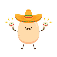Egg character design. Egg wearing a Mexican hat.