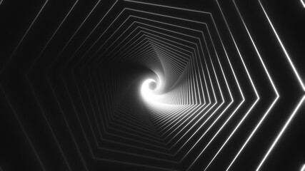Abstract geometrical glowing tunnel video for VJ edm music animation. Flight sci-fi tunnel seamless loop. VJ motion graphics for music video for club concert, Time warp portal lightspeed hyperspace