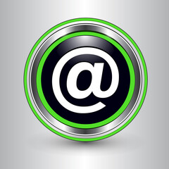 Email silver green icon, elegant shiny 3D vector symbol.