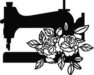 Floral Sewing Machine Vector Illustration
