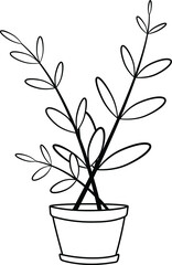 Home plant in a pot hand draw icon in cartoon style on white background. House room decoration design elements. The possibility of modifying and coloring. Using for home design, postcards, flyers.