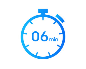 6 Minutes timers Clocks, Timer 6 mins icon, countdown icon. Time measure. Chronometer vector icon isolated on white background