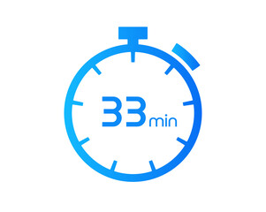 33 Minutes timers Clocks, Timer 33 mins icon, countdown icon. Time measure. Chronometer vector icon isolated on white background