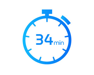 34 Minutes timers Clocks, Timer 34 mins icon, countdown icon. Time measure. Chronometer vector icon isolated on white background