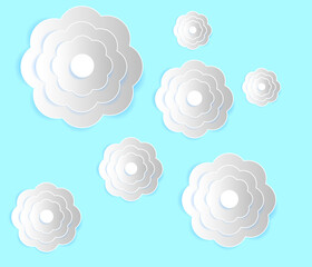 Paper  flowers on Blue background
