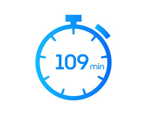 109 Minutes timers Clocks, Timer 109 mins icon, countdown icon. Time measure. Chronometer vector icon isolated on white background