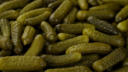 Pickled gherkins cucumbers top view
