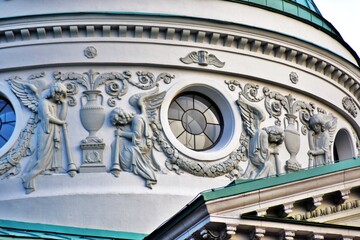 The dome of the collonade. Architecture of Archangelskoye park in Moscow, Russia.